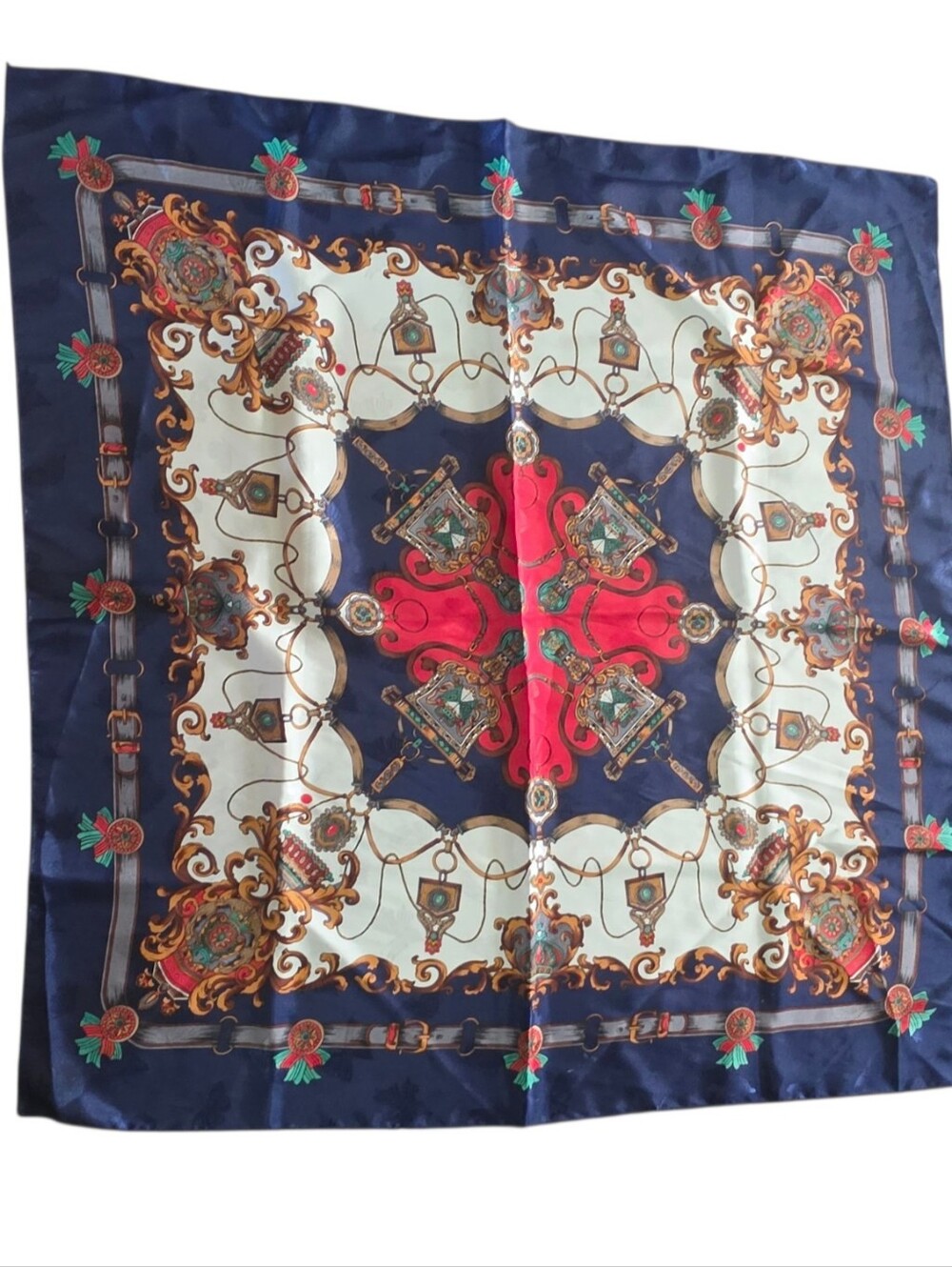 Vintage Reine Seide Satin Equestrian Scarf 34X34